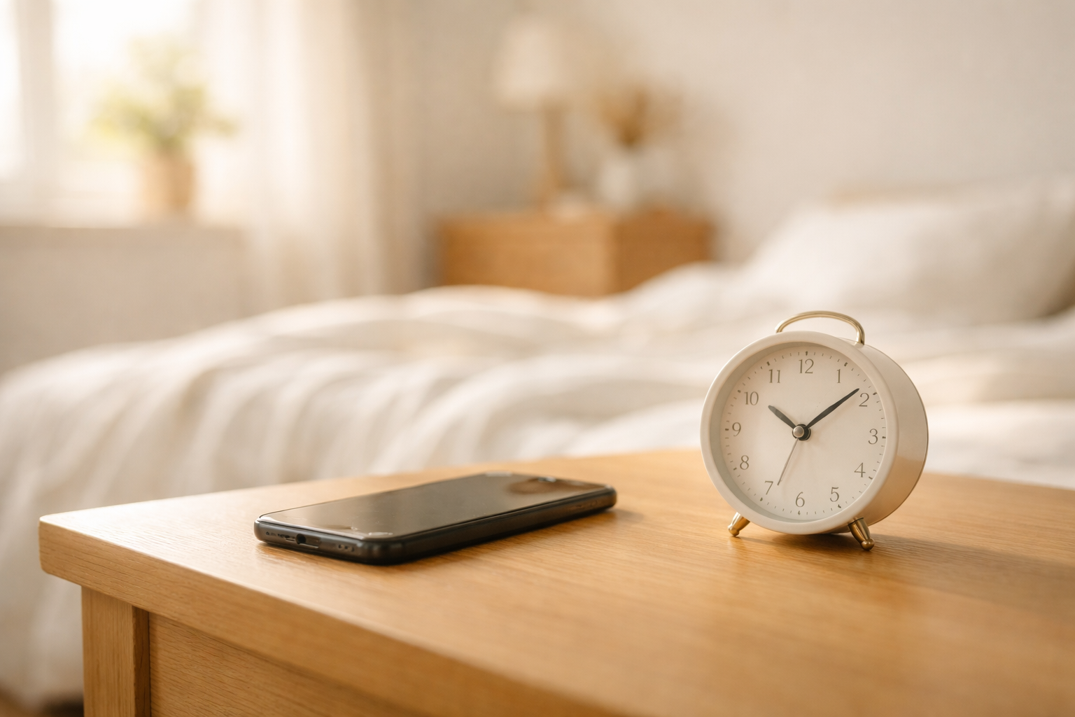 Phone placed away during a 7-minute morning routine to improve focus and productivity