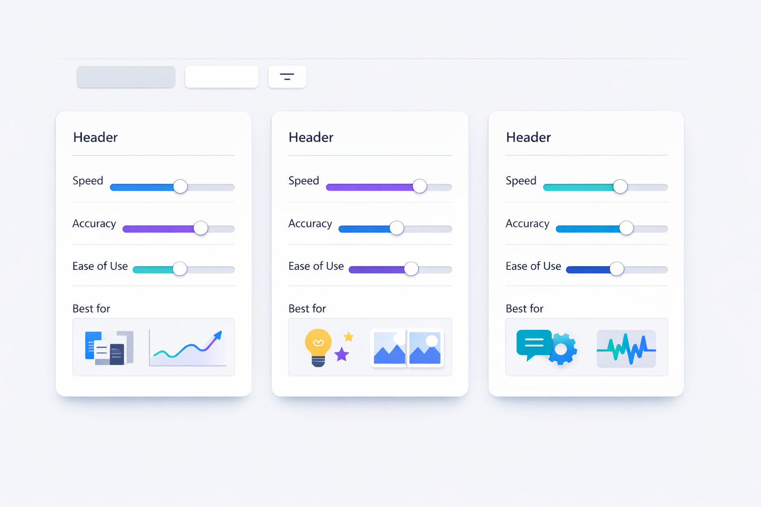 AI tools comparison dashboard illustration showing speed accuracy and ease of use